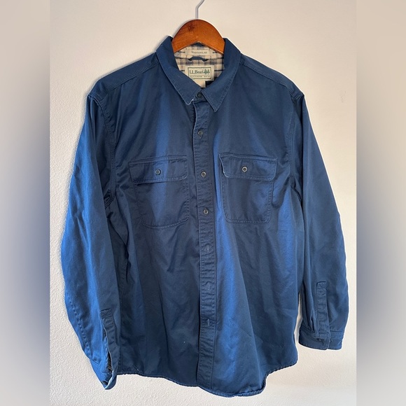 Vintage LL Bean Shirt Jacket Mens XL Blue Flannel Plaid Lined Barn Chore Shacket - Picture 1 of 7